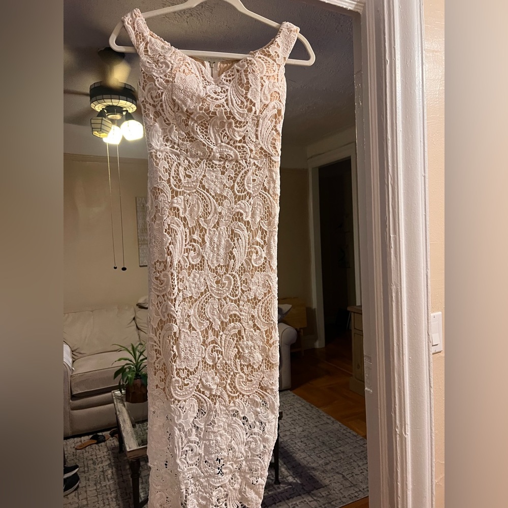 Missguided White Lace Bardot Midi Dress